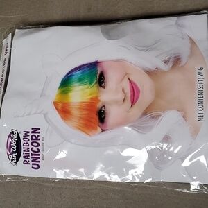 NWT Fun World RAINBOW UNICORN Adult Wig OSFM White Rainbow Bangs Cosplay